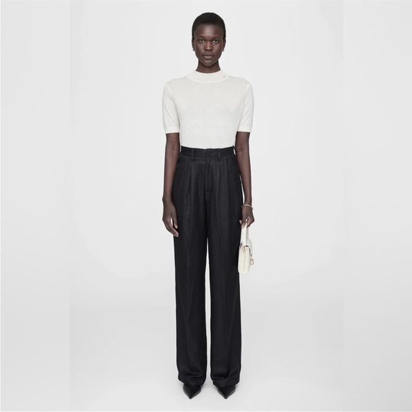 Anine Bing Carrie Pleated Linen High Waist Trouser Pant Women’s Size 34 In Black - Picture 1 of 10